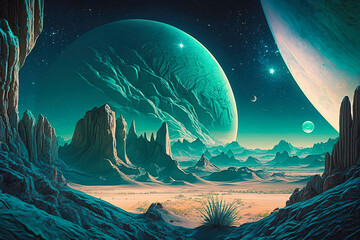 Otherworldly Greenery: Martian Fantasy Landscape created with Generative AI technology