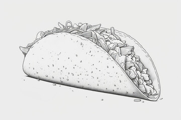 Drawing of a taco. Mexican street food drawing illustration. Generative ai