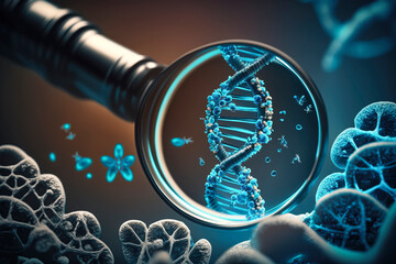 The Blueprint of Life: A Striking Blue DNA Strand Illustrating the Complexity and Beauty of Genetics created with Generative AI technology