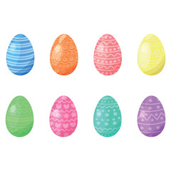 Set of multi-colored Easter eggs on a white isolated background.