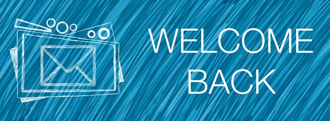 Welcome Back Blue Lines Triangle Box Envelope Text