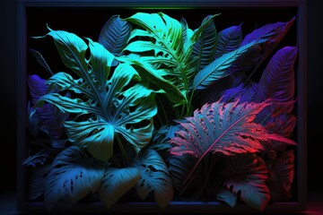 Colorful Tropical Leaves Frame Background Generative AI