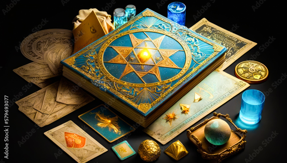 Poster an image of magic box with various items on it. generative ai.