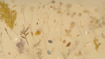 Different dried wild plants and flowers illustration on the beige background seamless faded picture generative ai