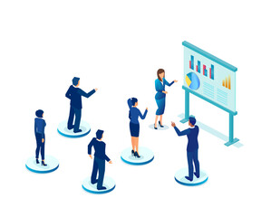 Vector of a business woman making a presentation of financial data to a group of executives