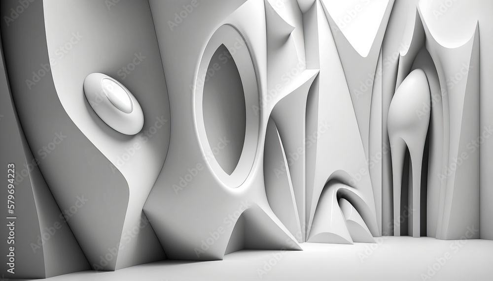 Aufkleber 3d rendering of abstract shapes in white room. generative ai.