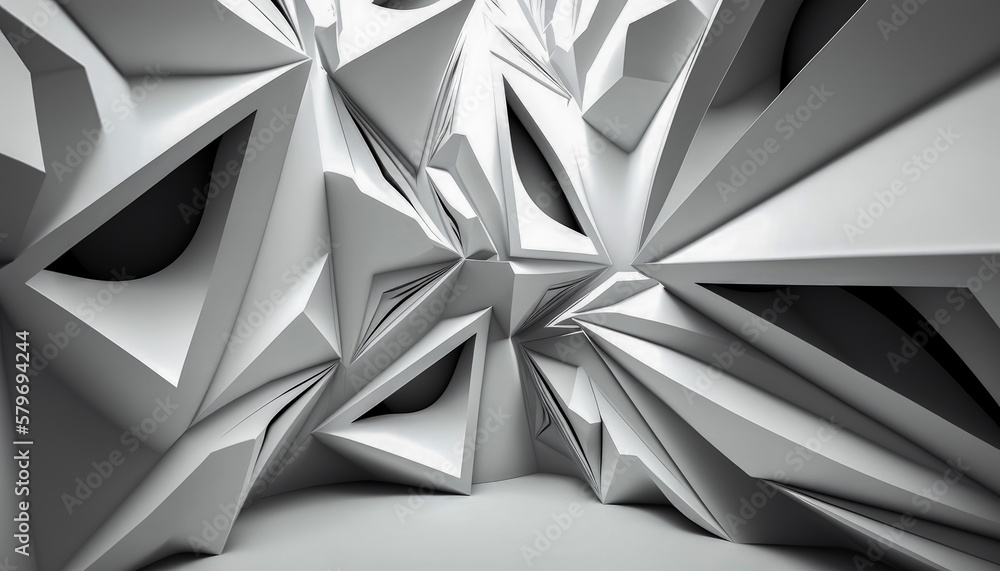Poster 3d rendering of an abstract room with white and black shapes. generative ai.
