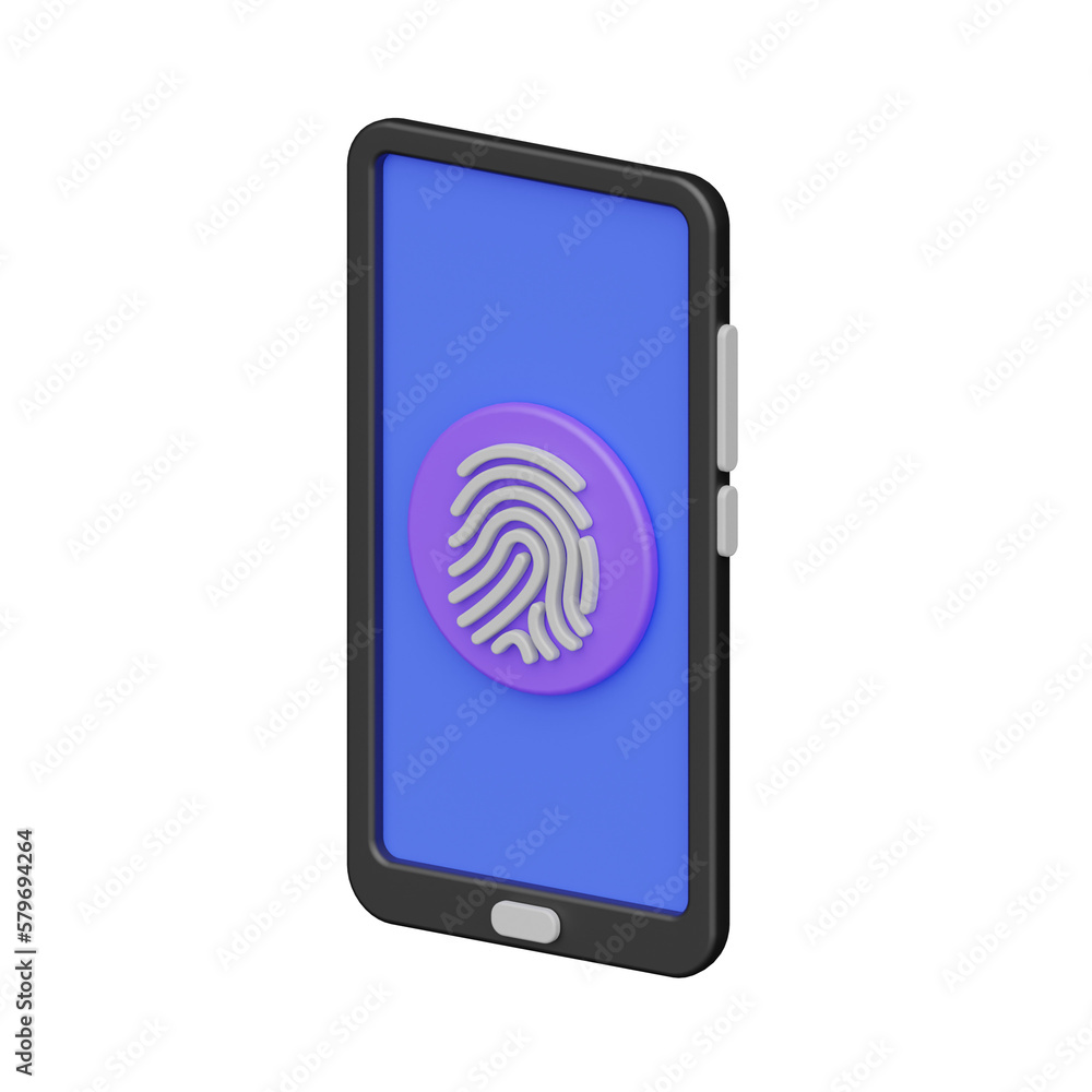 Poster mobile fingerprint 3d realistic object design vector icon illustration.