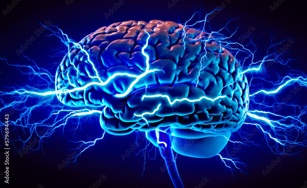 Aufkleber an image of brain with blue lightning. generative ai.