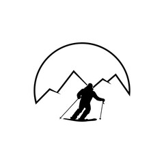 Mountain skis and ski poles icon isolated on transparent background