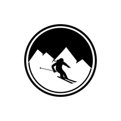 Mountain skis and ski poles icon isolated on transparent background