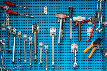 Mechanic tools arranged in the cabinet