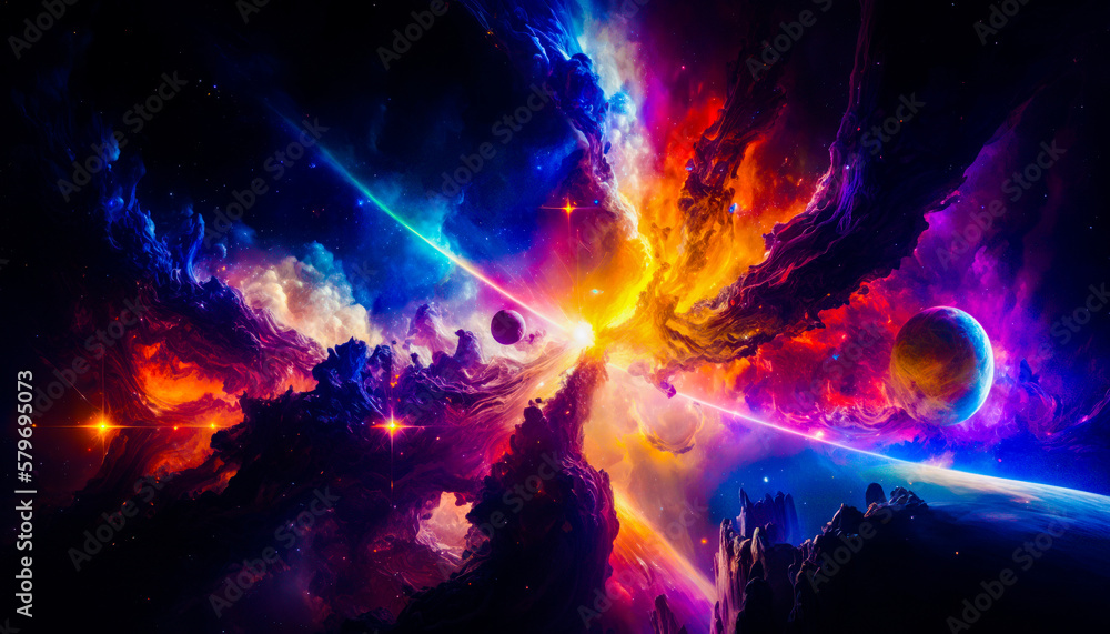 Aufkleber an image of space with colorful stars and planets. generative ai.