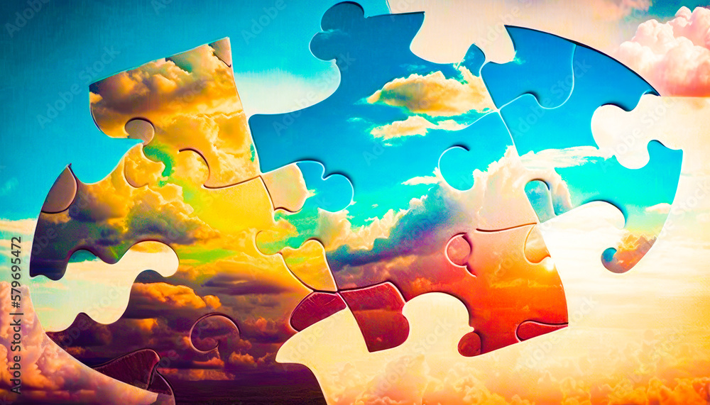 Aufkleber puzzle piece with clouds in the sky. generative ai.