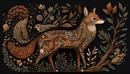 Folk Art Nature Animal Art Generative Ai