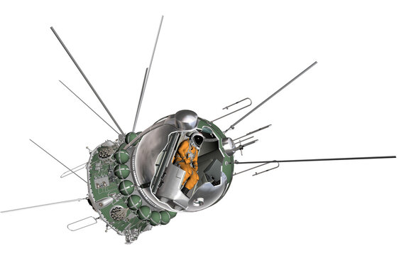 Soviet Spacecraft Vostok1 cutaway isolated on transparency background. 3D illustration