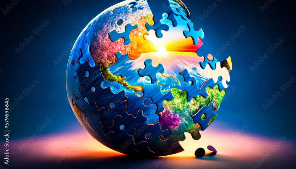 Aufkleber an image of puzzle piece with the earth in it. generative ai.