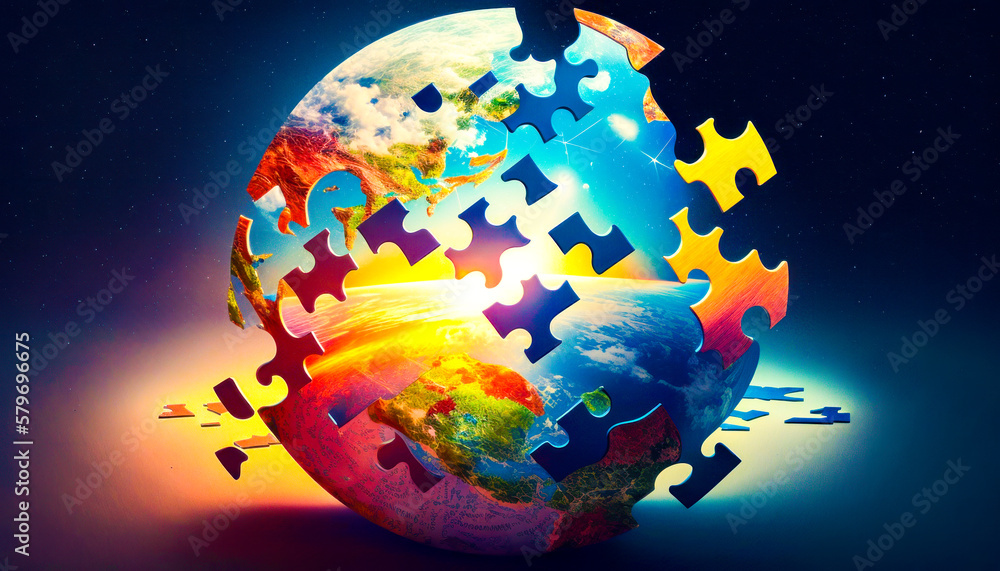 Aufkleber an image of puzzle piece with the earth in it. generative ai.