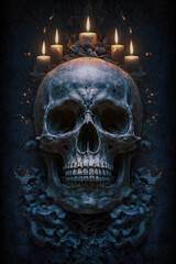 Gothic Skull Surrounded by a Sea of Candles - Dark and Moody Artwork Skull PNG | AI Generated
