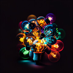 An array of vibrant Colorful bulbs .A_vibrant_bulb Generative AI.