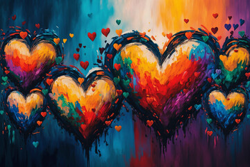 Vibrant hearts symbols oil painting - Love and Passion - Wall art - Generative Ai
