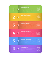 Business infographic design template with six vertical options or steps, process, workflow template