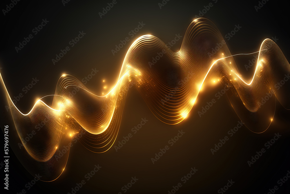 Poster Technology abstract with shiny data wave flow. Science concept with glowing wires connected on futuristic background. Generated AI.