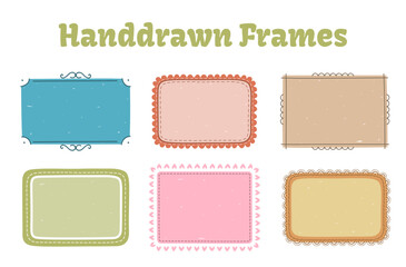 Set of colored handdrawn doodle frames, horizontal