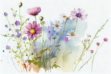 Wildflowers in bloom, watercolour style. Generative AI