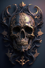 Gothic Skull with a Touch of Gold - Dark and Glamorous Artwork | Skull PNG | AI Generated

