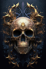 Gothic Skull with a Touch of Gold - Dark and Glamorous Artwork | Skull PNG | AI Generated
