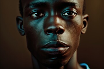 Fototapeta premium artistic portrait of a black man. This is a Royalty-free fictitious generative AI artwork that doesn't exist in real life. 