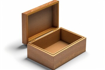 Wooden box isolated on white background. This is a Royalty-free fictitious generative AI artwork that doesn't exist in real life.