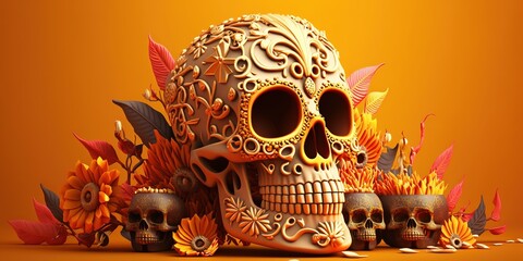 traditional day of the dead dia de muertos skull, Generative AI