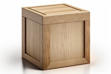 Wooden box isolated on white background. This is a Royalty-free fictitious generative AI artwork that doesn't exist in real life.