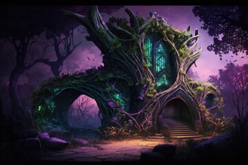 haunted fantasy house in the woods generative ai illustration 