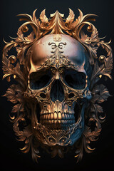 Naklejka premium Gothic Skull with a Touch of Gold - Dark and Glamorous Artwork | Skull PNG | AI Generated 