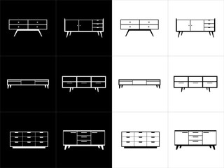 Furniture line icons set. Furniture, bedside table, chest of drawers. Vector illustration