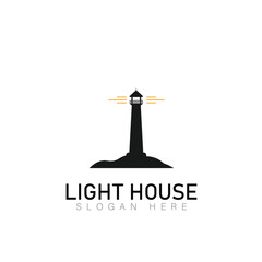 Lighthouse, Beacon logo icon. Vector Illustration. Modern linear simple logotype template. Lighthouses and ocean waves.