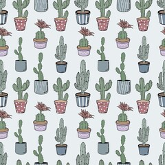 Minimalistic cactus seamless pattern