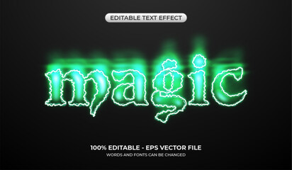 Naklejka premium Editable magic spell light text effect. Mystic aura text effect with glowing green light