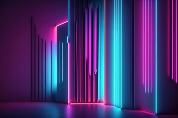 abstract minimal background, vertical pink blue neon lines, glowing in the ultraviolet spectrum. Cyberspace. Laser show. Futuristic generative ai wallpaper.