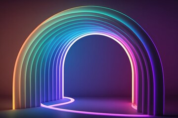 abstract neon round arch generative ai  background, curvy line glowing with colorful light in the ultraviolet spectrum, 