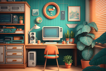 80's home office decor retro workspace.
