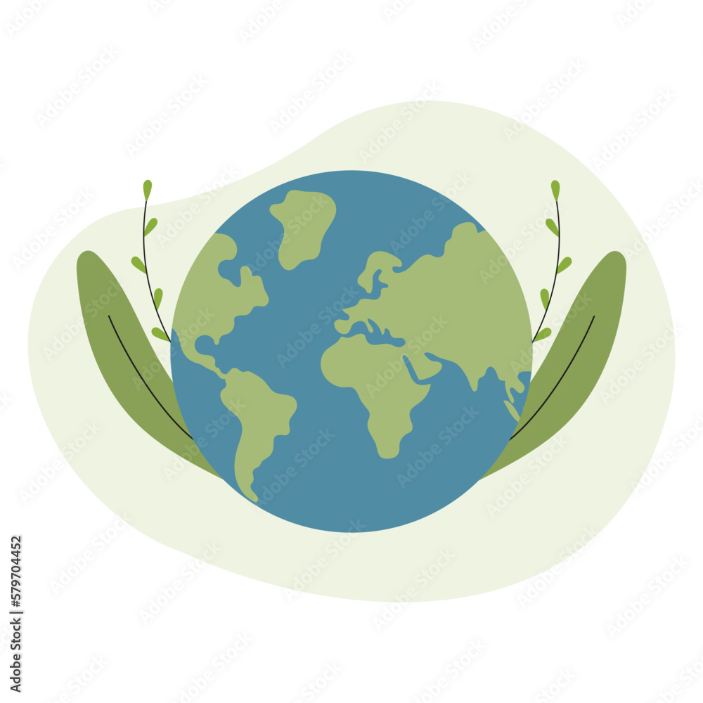 Poster planet earth or world globe with oceans and water flat vector color icon for apps and websites. save