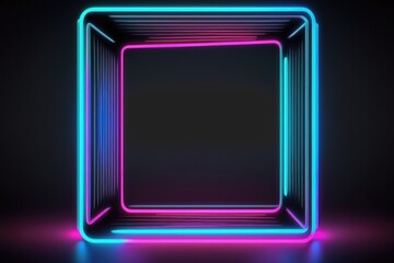 abstract square colorful neon background illuminated with glowing colored light generative ai light lines artwork 