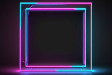 abstract square colorful neon background illuminated with glowing colored light generative ai light lines artwork 