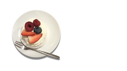 dessert with whipped cream and strawberries on a white background