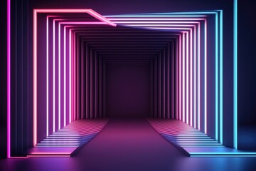 abstract tunnel colorful neon background illuminated with glowing colored light generative ai light lines artwork 