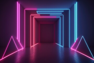 Fototapeta premium abstract tunnel colorful neon background illuminated with glowing colored light generative ai light lines artwork 